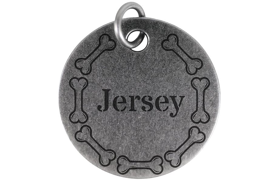 Bone Wreath pet tag in antique silver