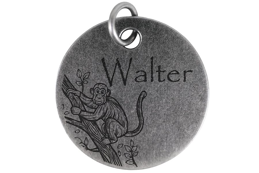 Canopy Monkey pet tag in antique silver