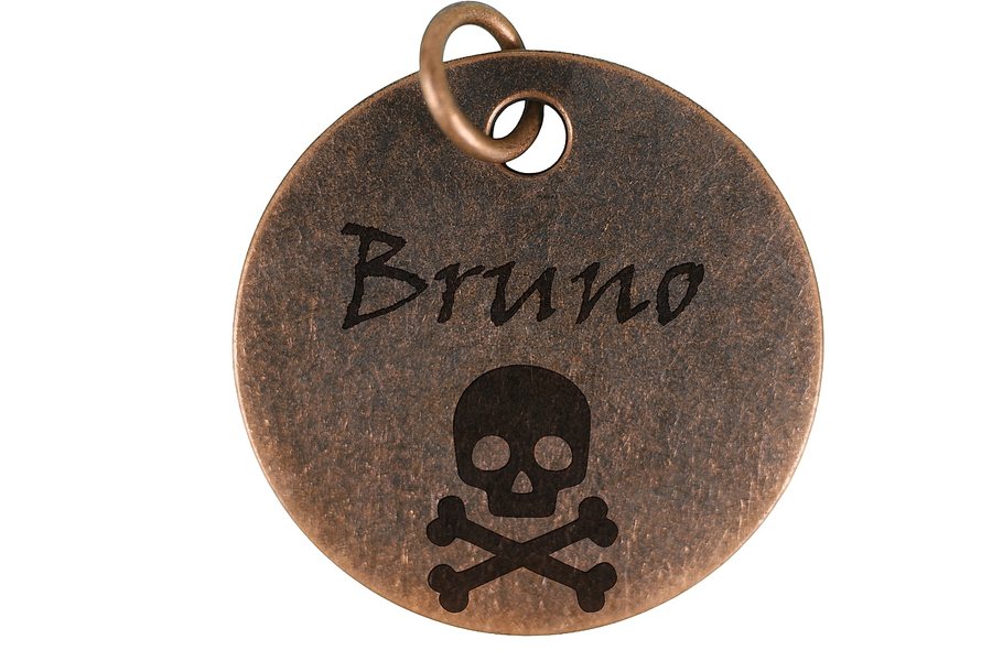 Classic Crossbones pet tag in antique copper