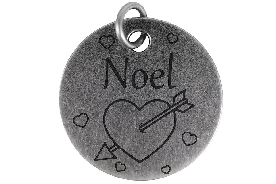 Cupids Arrow pet tag in antique silver