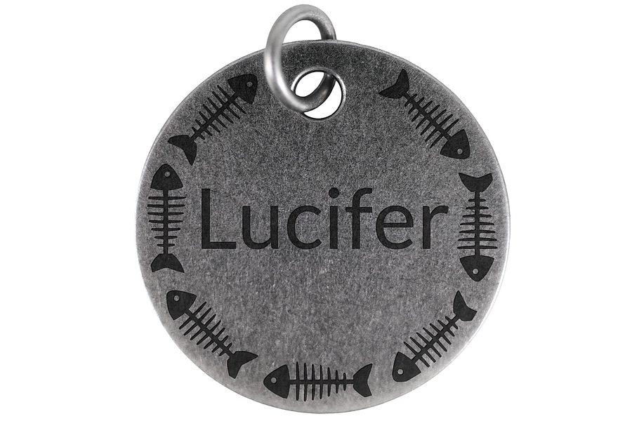 Fish Bone Wreath pet tag in antique silver