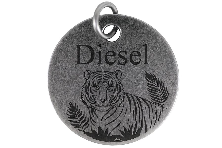 Jungle Tiger pet tag in antique silver