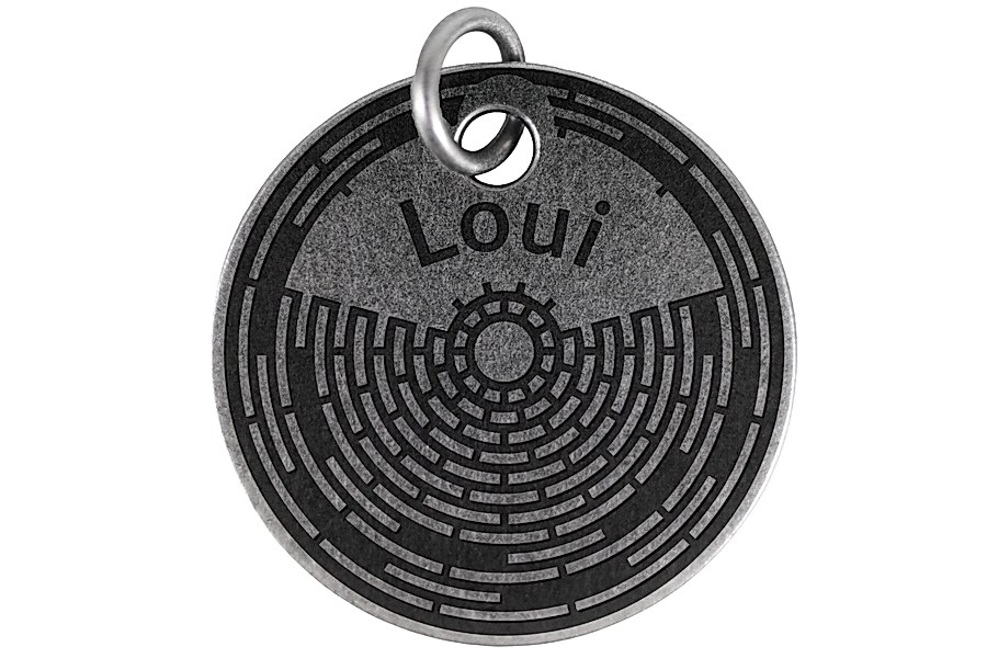 Labyrinth pet tag in antique silver