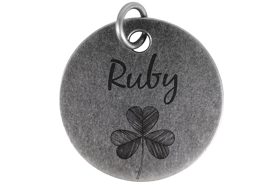 Lucky Shamrock pet tag in antique silver