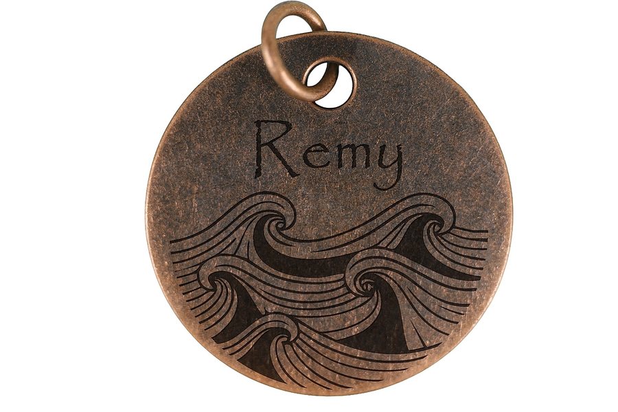 Rolling Waves pet tag in antique copper