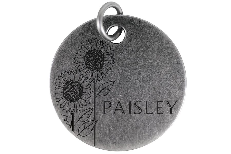 Sunflower Pair pet tag in antique silver