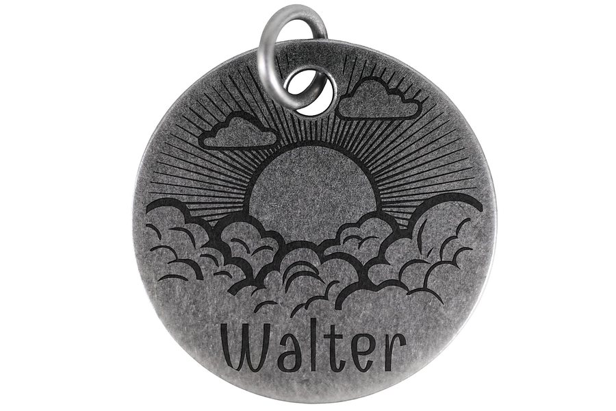 Sunrise Skies pet tag in antique silver