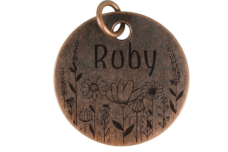Wildflower Garden pet tag in antique copper