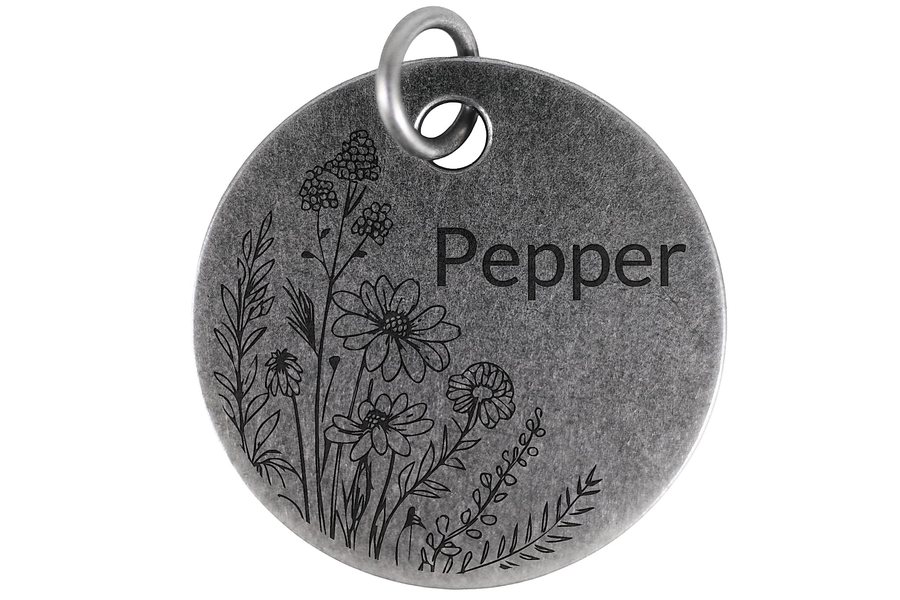 Wildflower Meadow pet tag in antique silver
