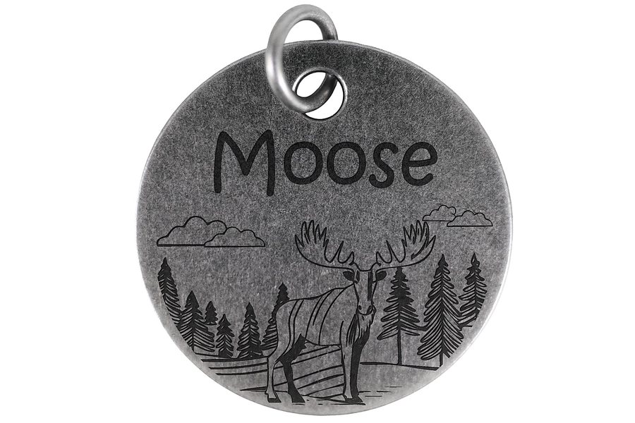 Woodland Moose pet tag in antique silver