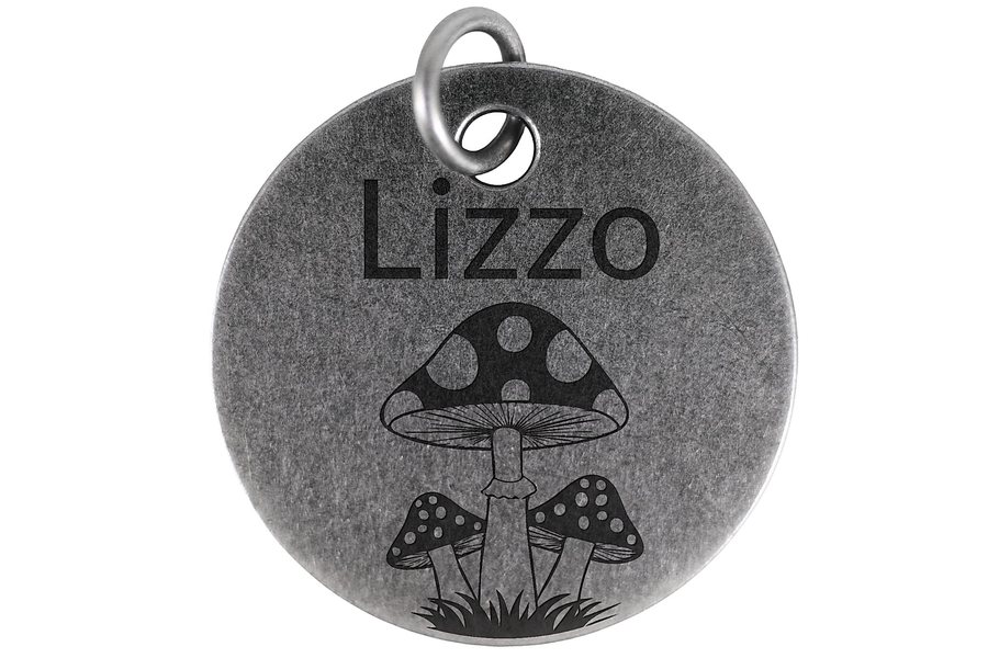 Woodland Mushrooms pet tag in antique silver